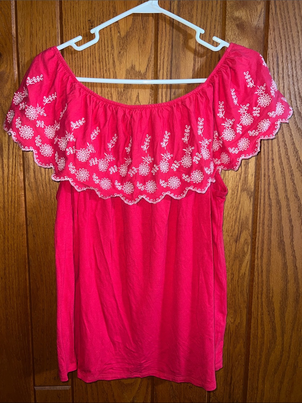 Adrianna Papell Hot Pink Off-Shoulder Embroidered Tunic Plus Size 1X